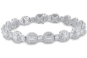 14K White Gold Mens Baguette Diamond Link Bracelet