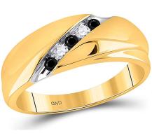 10kt Yellow Gold Mens Round Black Color Enhanced Diamond Wedding Band Ring