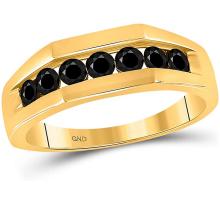 10kt Yellow Gold Mens Round Black Color Enhanced Diamond Wedding Band Ring 1.00 Cttw