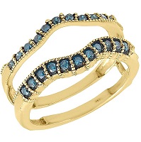 14K Yellow Gold Blue Diamond Solitaire Enhancer Wrap Ladies Ring Jacket 0.35 Ct.