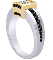 0.90 Carat (Cttw) Round Black & White Natural Diamond Mens Two Tone Wedding Band Ring in 14K Solid Gold