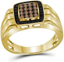 10kt Yellow Gold Round Brown Black Color Enhanced Diamond Square Cluster Band Ring for Women