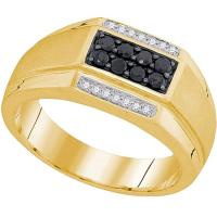 The Diamond Deal 10kt Yellow Gold Mens Round Black Color Enhanced Diamond Rectangle Cluster Ring