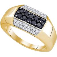 The Diamond Deal 10kt Yellow Gold Mens Round Black Color Enhanced Diamond Cluster Band Ring
