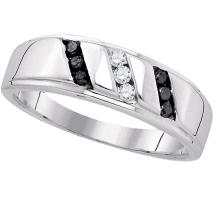 Sterling Silver Round Black Color Enhanced Diamond Wedding Band Ring for Women