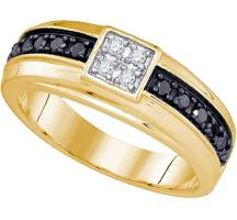 10kt Yellow Gold Mens Round Black Color Enhanced Diamond Cluster Wedding Band Ring