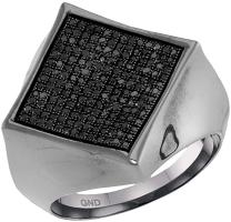 10kt White Gold Mens Round Black Color Enhanced Diamond Square Cluster Ring