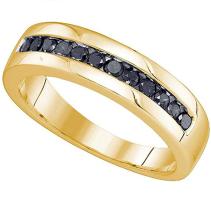 10kt Yellow Gold Mens Round Black Color Enhanced Diamond Wedding Band Ring