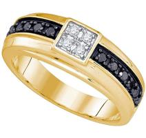 10kt Yellow Gold Mens Round Black Color Enhanced Diamond Cluster Wedding Band Ring