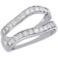 14K White Gold Diamond Enhancer Wrap Jacket Milgrain Edged Wedding Ring 1 Ct