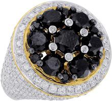 Black & White Diamond Pinky Ring Mens 10K Yellow Gold Round Cut 10.50 Ct