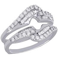 14K White Gold Baguette Diamond Enhancer Wrap Jacket Swirl Wedding Ring 0.75 Ct