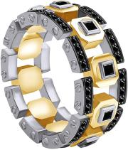 1.20 Carat(Ctw) Princess & Round Black Natural Diamond Two Tone Men's Wedding Band Ring in 14K Solid Gold