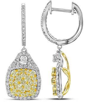 Yellow Diamond Solid 14k White Gold Large Canary Drop Dangle Earrings