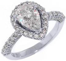18k White Gold 2.15 Carats Pear Shape & Round Diamond Engagement Ring