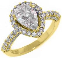18k Yellow Gold 2.15 Carats Pear Shape & Round Diamond Engagement Ring