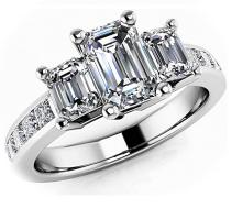 2.10 ct Ladies Emerald and Princess Cut 3 Stone Diamond Ring (Color G Clarity SI1) Platinum
