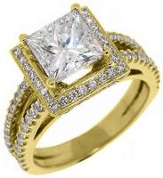 14k Yellow Gold 3.10 Carats Princess Cut Diamond Engagement Ring