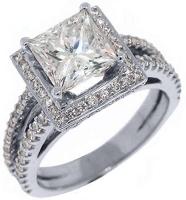 14k White Gold 3.10 Carats Princess Cut Diamond Engagement Ring