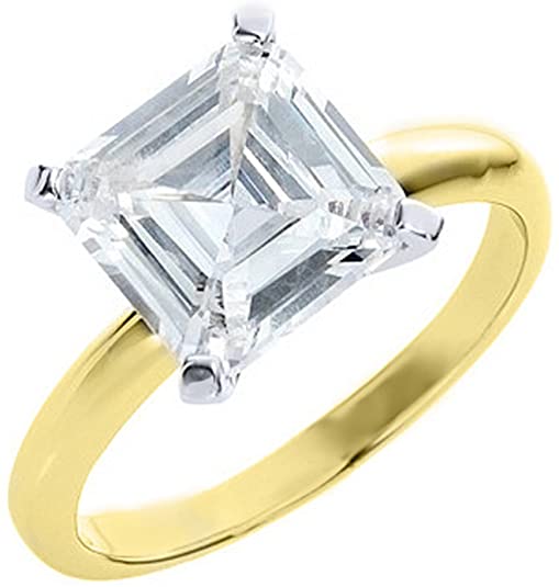 14k Yellow Gold 1 Carat Solitaire Asscher Cut Diamond Engagement Ring