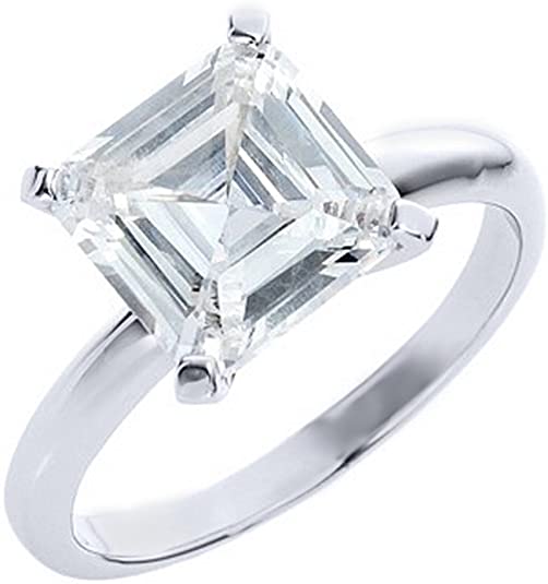 14k White Gold 1 Carat Solitaire Asscher Cut Diamond Engagement Ring