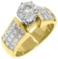 18k Yellow Gold Round & Invisible Princess Diamond Engagement Ring 3.34 Carats