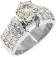 18k White Gold Round & Invisible Princess Diamond Engagement Ring 3.34 Carats