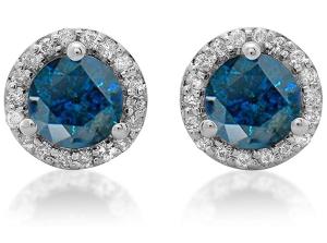 4.00 Carat (ctw) 14K White Gold Round Blue & White Diamond Ladies Halo Style Stud Earrings 4 CT