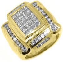 18k Yellow Gold Mens Invisible Princess Cut Diamond Ring 3.41 Carats