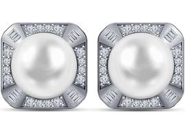 9 mm Akoya Cultured Pearl and 0.33 carat total weight diamond accent Earring in 14KT White Gold
