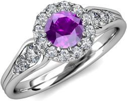Amethyst and Diamond (SI2-I1, G-H) Cupcake Halo Engagement Ring 1.38 ct tw in 14K White Gold