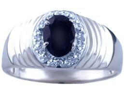 Mens Diamond & Sapphire Ring set in 14K Yellow Gold or 14K White Gold