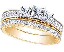 14kt Solid Gold Womens Princess Natural Diamond 3-Stone Bridal Wedding Engagement Ring