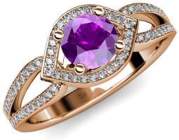 Amethyst and Diamond (SI2-I1, G-H) Eye Halo Engagement Ring 1.43 ct tw in 14K Rose Gold