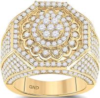 14kt Yellow Gold Mens Round Diamond Octagon Statement Cluster Ring