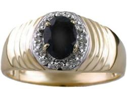 Mens Diamond & Sapphire Ring set in 14K Yellow Gold or 14K White Gold