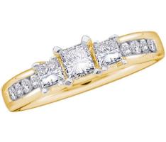 14kt Yellow Gold Womens Princess Diamond 3-stone Bridal Wedding Engagement Ring
