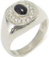 925 Sterling Silver Natural Sapphire & Diamond Mens Signet Ring