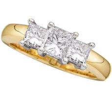 14kt Yellow Gold Womens Princess Diamond 3-stone Bridal Wedding Engagement Ring 1.00 Cttw