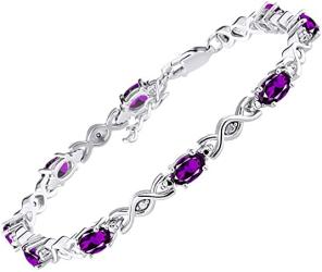 Amethyst & Diamonds Tennis Bracelet in Sterling Silver .925 or 14K Yellow Gold Plated Silver