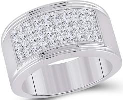 14kt White Gold Mens Princess Diamond Band Ring 3 Cttw