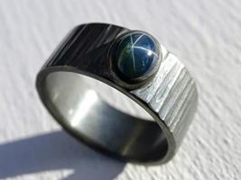 Blue Star Sapphire Mens Promise Ring Silver