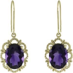 Amethyst Oval Shape Gemstone Jewelry 10K, 14K, 18K Yellow Gold Drop Dangle Earrings