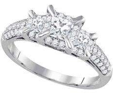 14kt White Gold Princess Diamond 3-stone Bridal Wedding Engagement Ring 1 Cttw