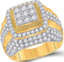 14kt Yellow Gold Mens Round Diamond Ribbed Square Cluster Ring 5 Cttw