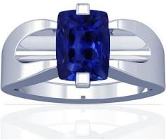 Platinum Cushion Cut Blue Sapphire Mens Ring