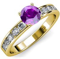 Amethyst and Diamond (SI2-I1, G-H) Engagement Ring 1.87 Carat tw in 14K Yellow Gold