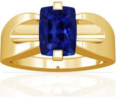 18K Yellow Gold Cushion Cut Blue Sapphire Mens Ring (GIA Certificate)