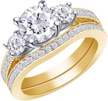 14kt Yellow Gold Womens Round Diamond Bridal Wedding Engagement Ring Band Set 1.00 Cttw