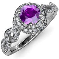 Amethyst and Diamond (SI2-I1, G-H) Twisted Halo Engagement Ring 1.50 ct tw in 14K White Gold